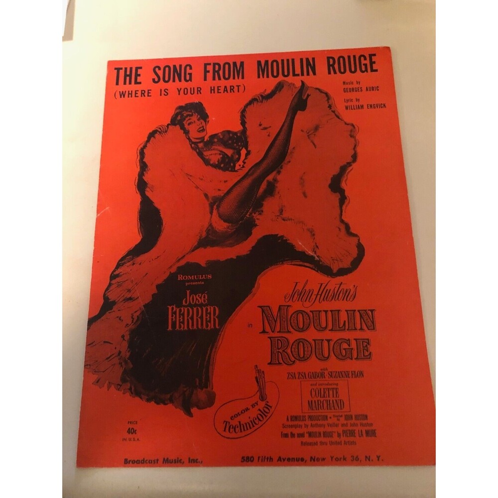 Moulin Rouge 1953 Where is Your Heart- Jose Ferrer Auric Engvick Piano Sheet Mus